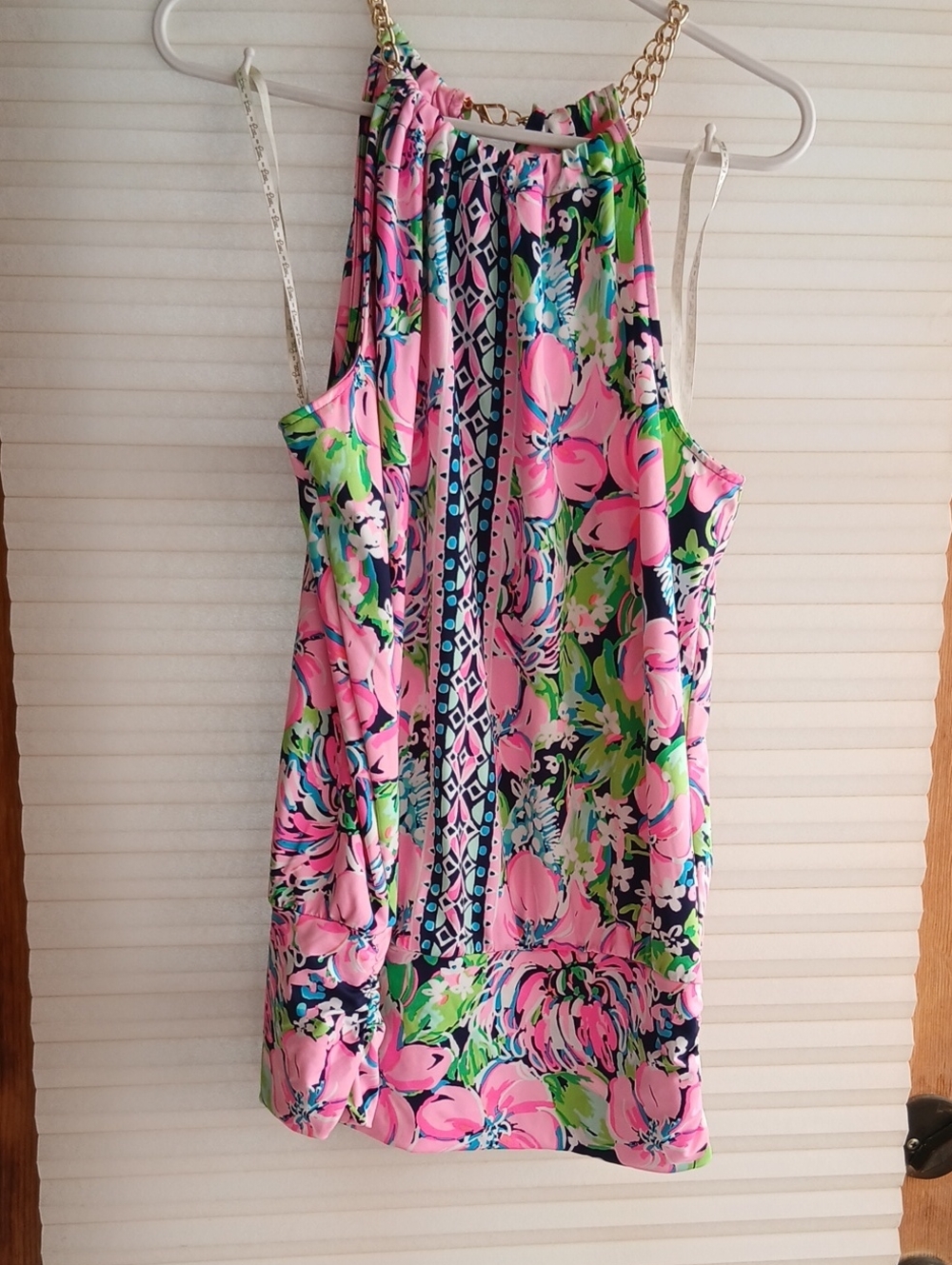 Lilly Pulitzer Pink Floral High-Neck Camisole with Navy Trim